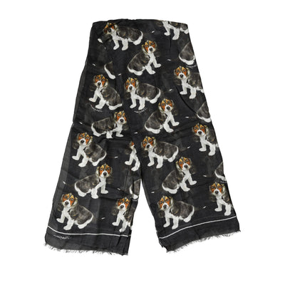 Dolce & Gabbana Black Dog Print Modal Wool Wrap Foulard 178cm X 63cm Scarf