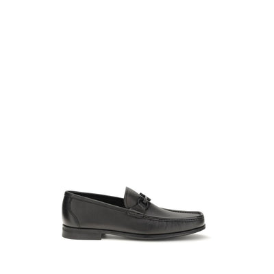 Ferragamo Black Calf Leather Slip-On Loafers