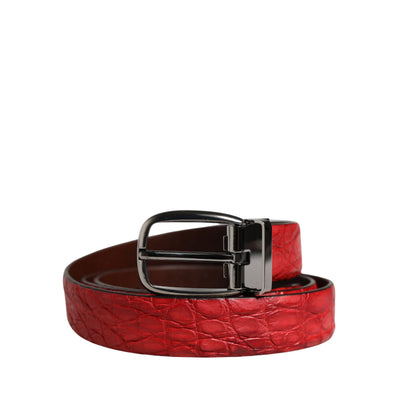 Dolce & Gabbana Uomo Cintura in pelle esotica rossa con fibbia in metallo