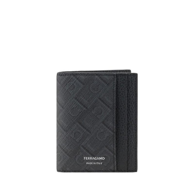 Portefeuille Ferragamo en cuir de veau noir Bos Taurus