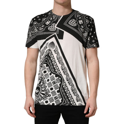 T-shirt girocollo in cotone con bandana bianco e nero Dolce & Gabbana