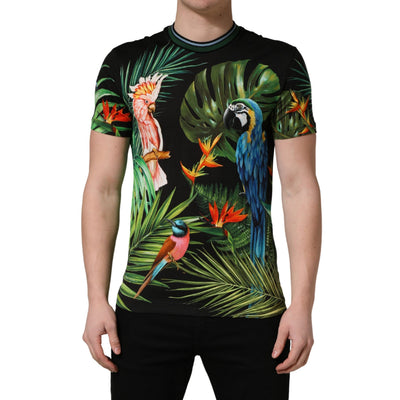 T-shirt girocollo da uomo in cotone Dolce & Gabbana con stampa "uccelli neri"