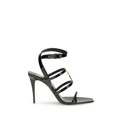 Saint Laurent Cassandra Black Patent Calf Leather Stiletto Heel Sandals