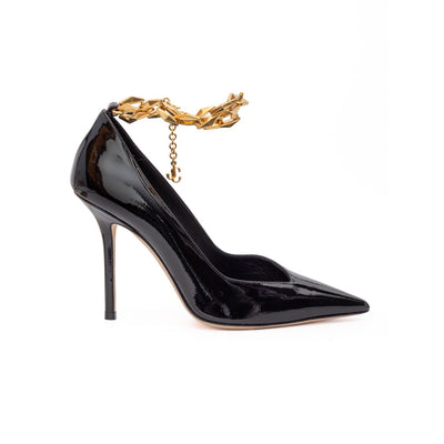 Jimmy Choo Black Patent Leather Diamond Talura 100 Pumps