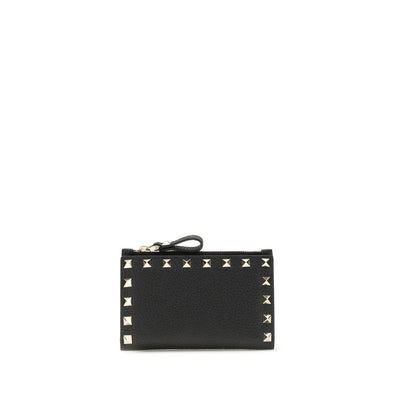 Valentino Garavani Black Calf Leather Wallet - Rockstud Card Holder