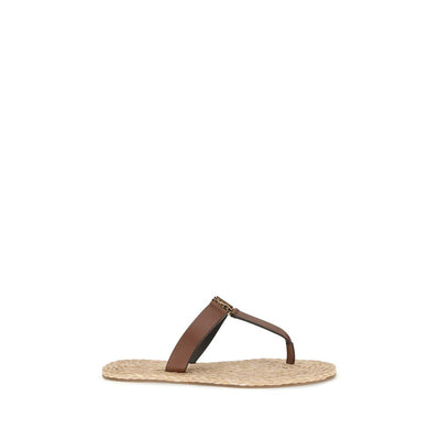Saint Laurent Brown Calf Leather Flat Sandals