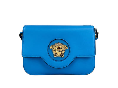 Versace La Medusa Blue Leather Crossbody Bag