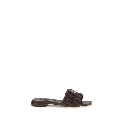 Miu Miu Brown Matelassé Lambskin Flat Sandals