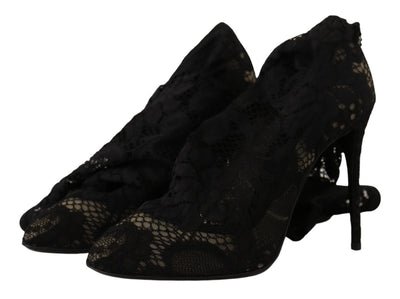 Dolce & Gabbana Black Stretch Taormina Lace Boots