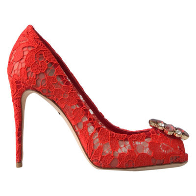 Dolce & Gabbana Red Taormina Lace Crystal Pumps