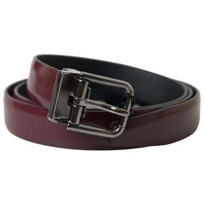 Ceinture Dolce & Gabbana en cuir bordeaux et boucle en métal argenté
