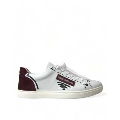 Dolce & Gabbana White Bordeaux Leather Logo Low Top Sneakers