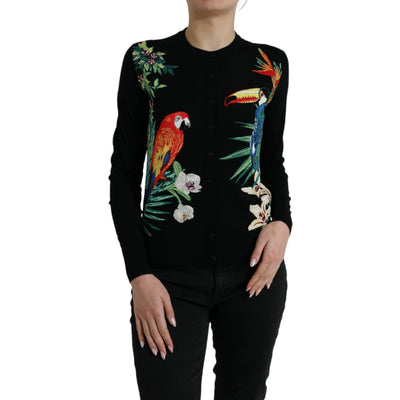Cardigan en laine à manches longues Dolce & Gabbana motif oiseaux noirs