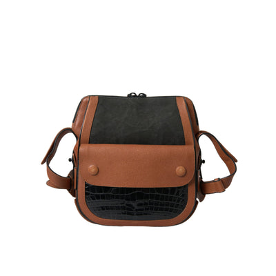 Sac bandoulière vertical Balenciaga en cuir façon peau exotique noir et marron