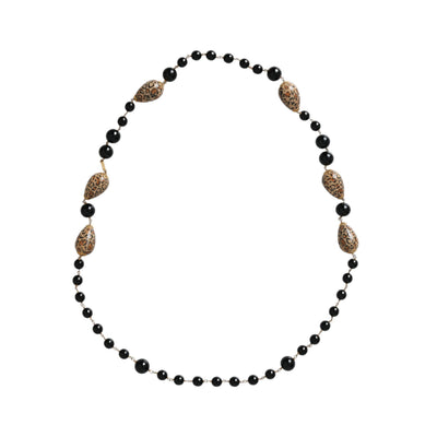 Collier long Dolce & Gabbana en laiton doré à imprimé noir et perles