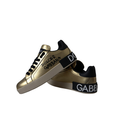 Chaussures Femme Baskets en Cuir de Veau Doré Portofino Dolce & Gabbana