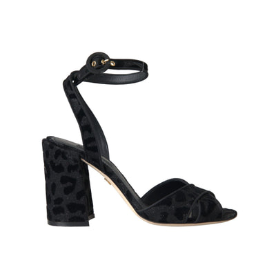 Dolce & Gabbana Black Leopard Suede Stiletto Heel Sandals