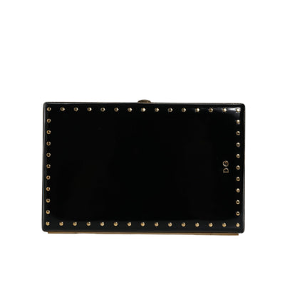 Sac pochette de soirée Dolce & Gabbana en cuir noir avec clous et cadre doré