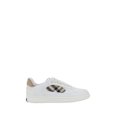 Burberry White Leather Check Low Top Sneakers