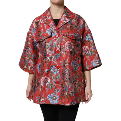 Manteau-Veste boutonné en jacquard floral rouge Dolce & Gabbana