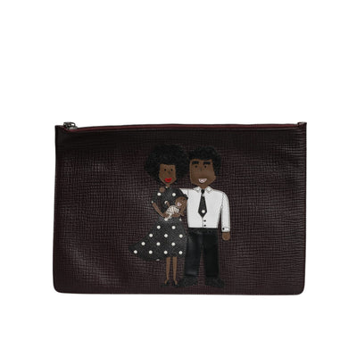 Dolce & Gabbana Brown Leather #DGFAMILY Embellished Men Clutch Pouch Bag