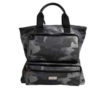 Borsa Tote Dolce & Gabbana in Cotone Grigio Camouflage con Scomparti Multipli