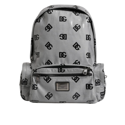 Zaino Dolce & Gabbana in poliestere grigio nero con placca logo DG