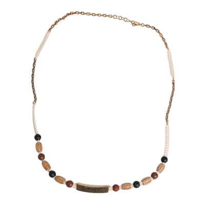 Dolce & Gabbana Collana con Pendente Logo in Perle di Legno Nere e Oro