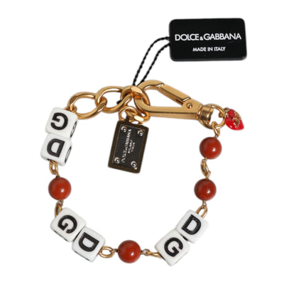 Dolce & Gabbana Bracciale Dadi con Logo DG in Catena di Ottone Dorato Multicolore