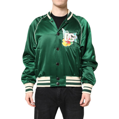 Dolce & Gabbana Bomber da uomo con logo DG a zip intera, stampa floreale verde