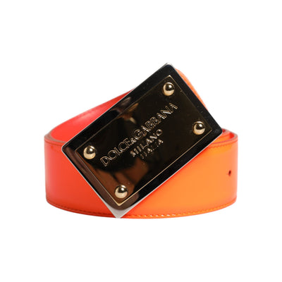 Cintura Dolce & Gabbana con fibbia logo in metallo dorato e arancione