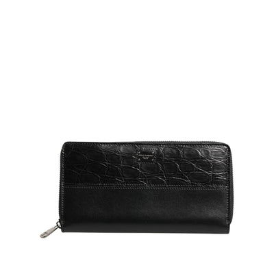 Portafoglio continentale Dolce & Gabbana con cerniera, placca logo in pelle nera