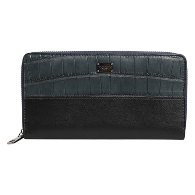 Portafoglio clutch continentale da uomo Dolce & Gabbana in pelle esotica nera e blu