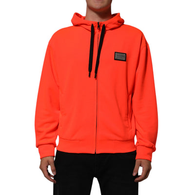 Felpa con cappuccio Dolce & Gabbana in poliestere rosso fluorescente con logo a toppa