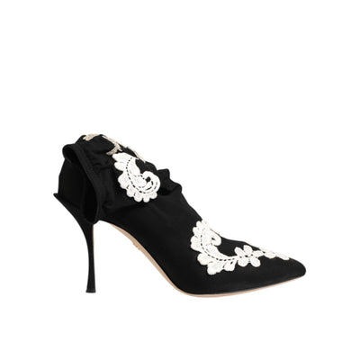 Dolce & Gabbana Black White Embroidered Jersey Stiletto Boots
