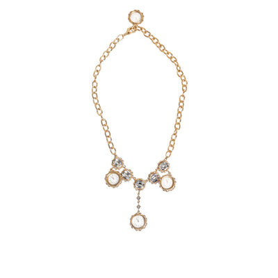 Dolce & Gabbana Gold Crystal Clock Pendant Statement Jewelry Necklace