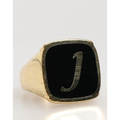Anelli regolabili Dolce & Gabbana in ottone placcato oro con smalto nero "J"