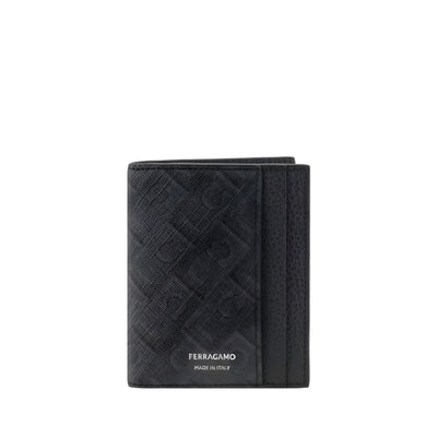 Portefeuille Ferragamo en cuir de veau noir Bos Taurus