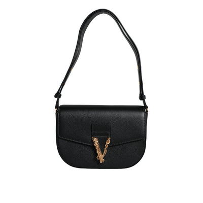 Versace Black Grainy Logo Crossbody Shoulder Bag