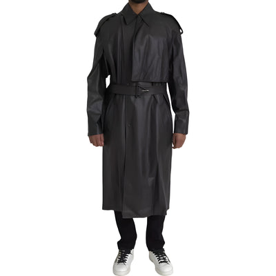 Bottega Veneta Black Leather Waterproof Trenchcoat Jacket