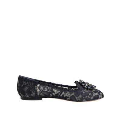 Chaussures plates Dolce & Gabbana en dentelle de Taormine bleue et cristaux
