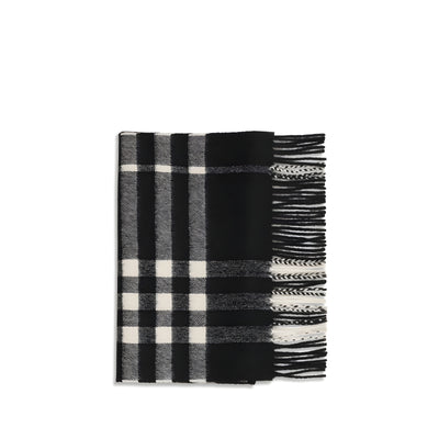 Burberry Black Embroidered Check Cashmere Scarf