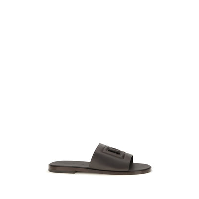 Dolce & Gabbana Brown Calf Leather Flat Sandals
