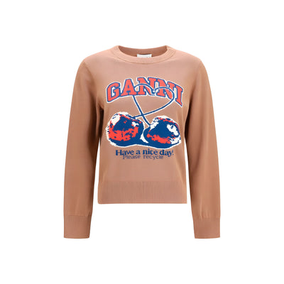 Ganni Beige Cotton Sweatshirt