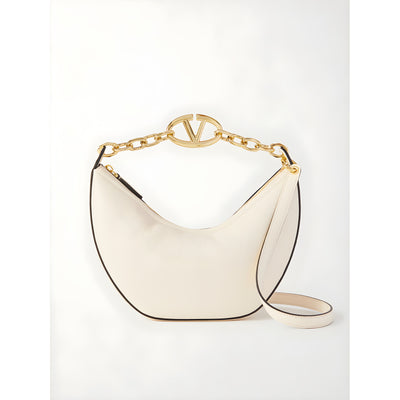 Valentino Garavani Ivory Leather Small Hobo Vlogo Shoulder Bag