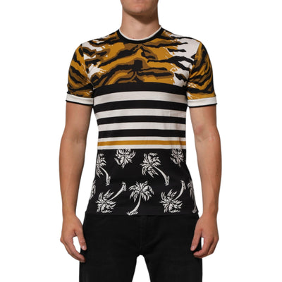 T-shirt col rond homme Dolce & Gabbana multicolore léopard feuille de palmier