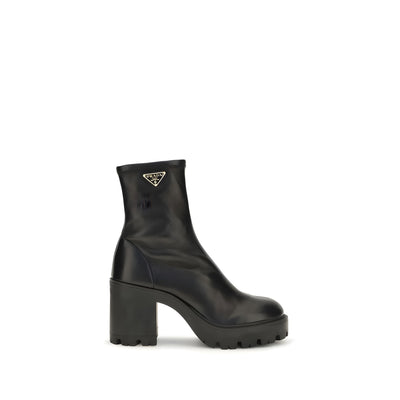 Prada Black Calf Leather Ankle Boots
