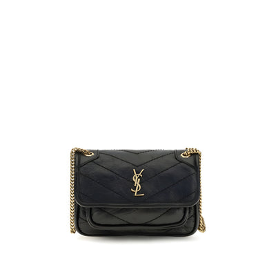 Saint Laurent Black Calf Leather Shoulder Bag Niki