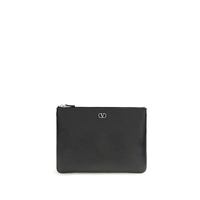 Valentino Garavani Black Calf Leather Bos Taurus Clutch Bag