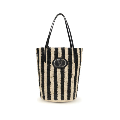 Valentino Garavani Black Raffia Bucket Bag